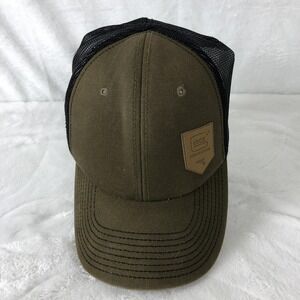 Glock Hat Cap Snap Back Olive Green Trucker Mesh Leather Patch Mens Tactical